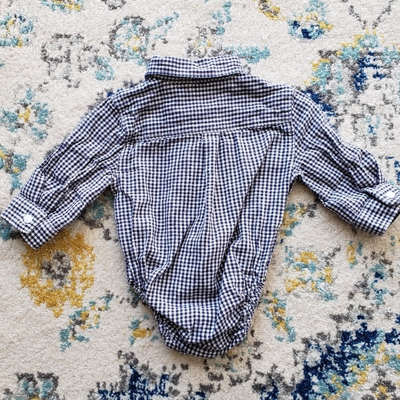 Janie and Jack Blue Gingham Button Down Bodysuit - Picture 6 of 7